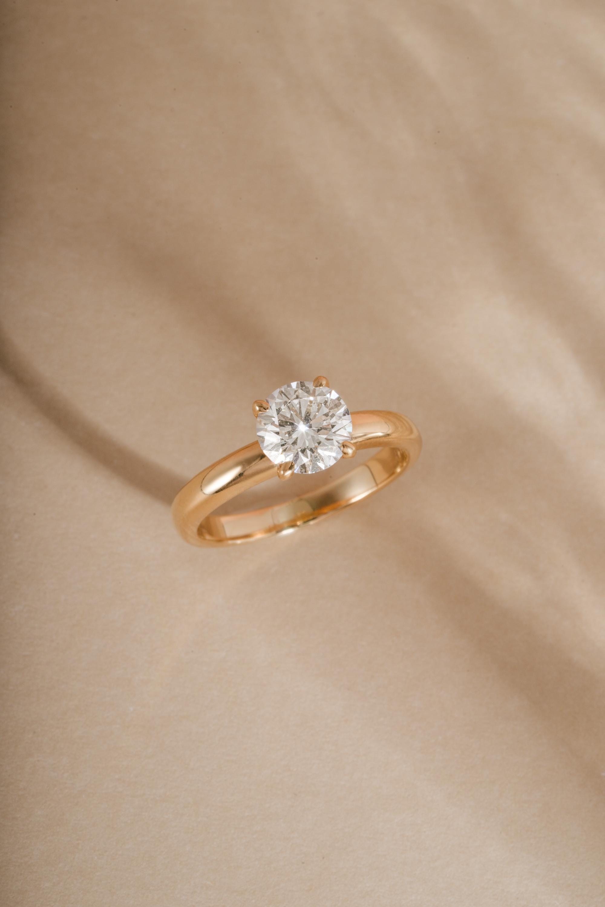 14K Gold Round Solitaire Engagement Ring by Sami Jewels, Diamond Ring, Wedding Ring