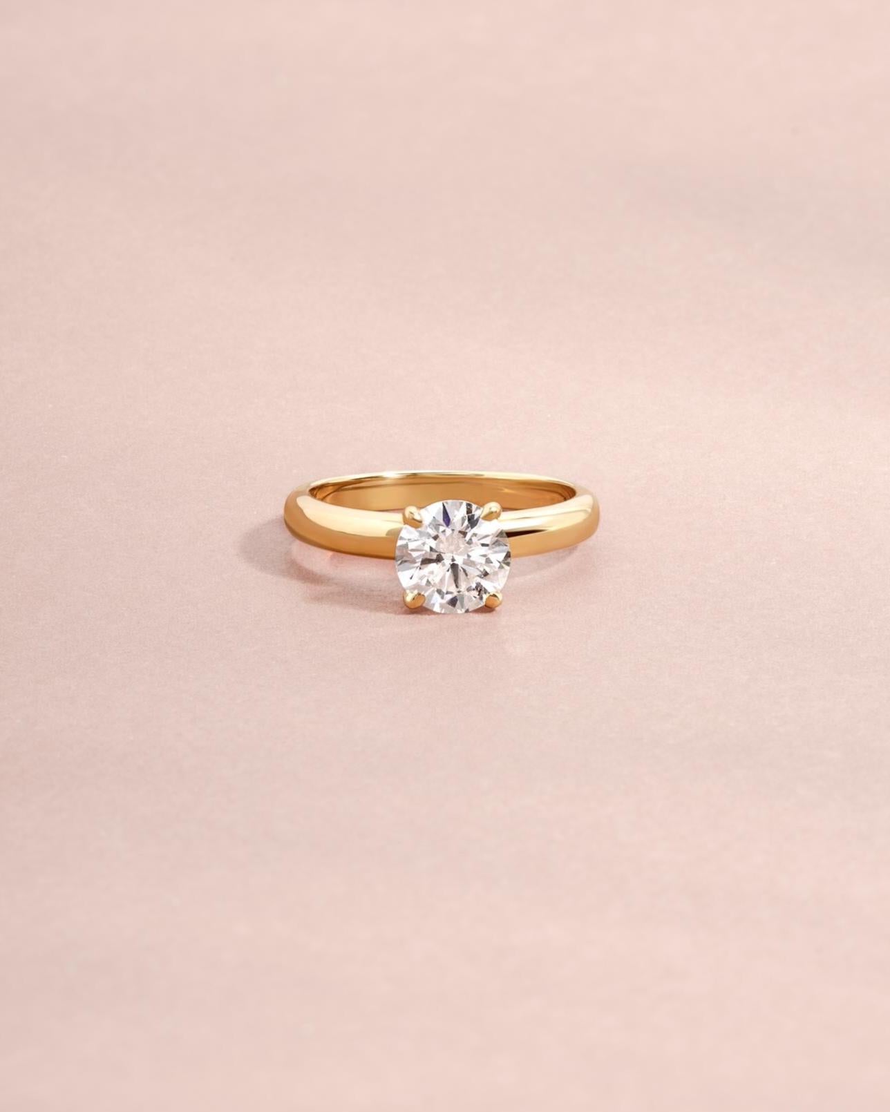 14K Gold Round Solitaire Engagement Ring by Sami Jewels, Diamond Ring, Wedding Ring
