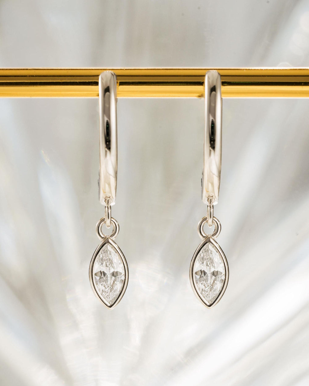 Marquise Bezel Drop Huggie Earrings by Sami Jewels, Dangle Earrings, Charm Earrings