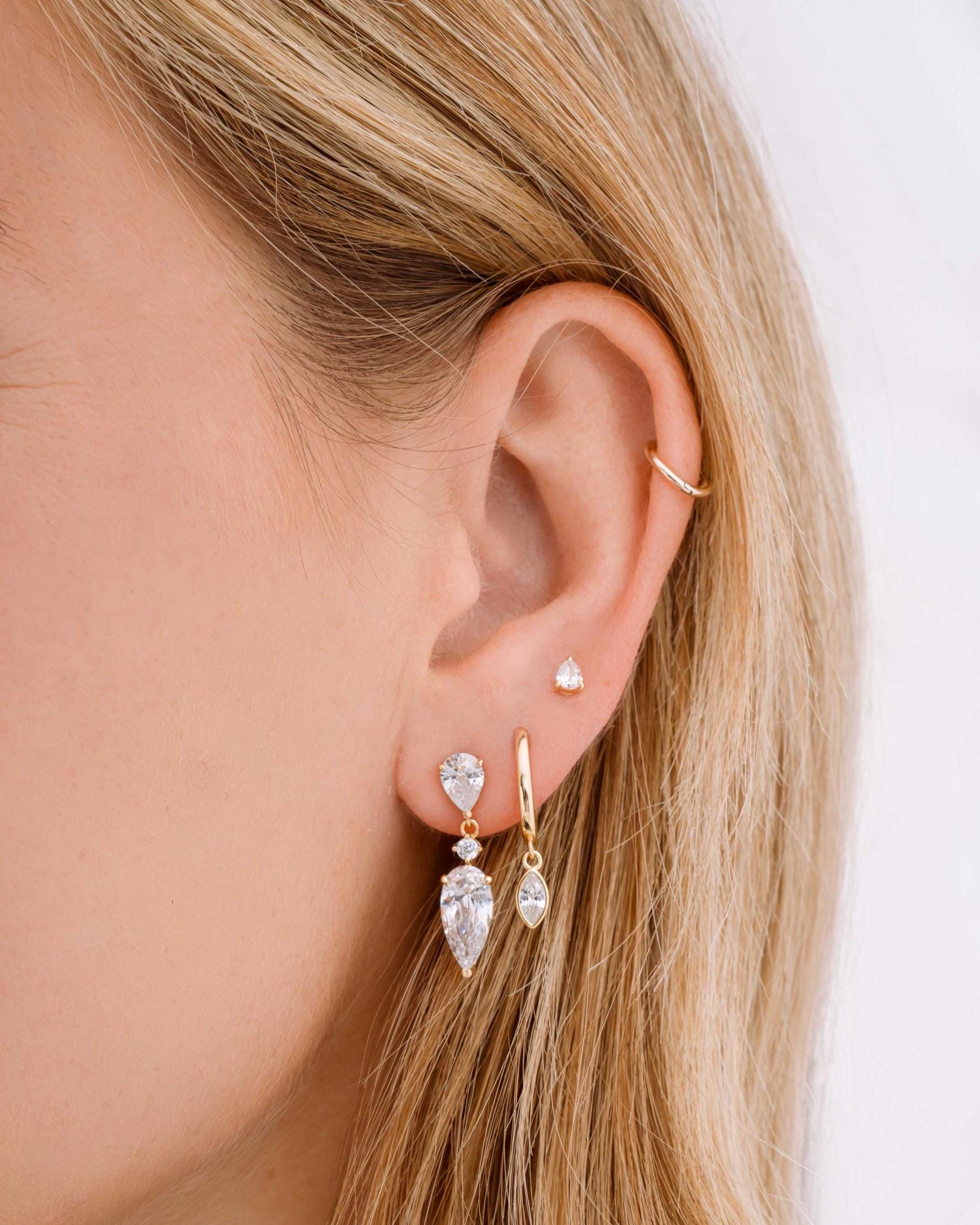 Marquise Bezel Drop Huggie Earrings by Sami Jewels, Dangle Earrings, Charm Earrings