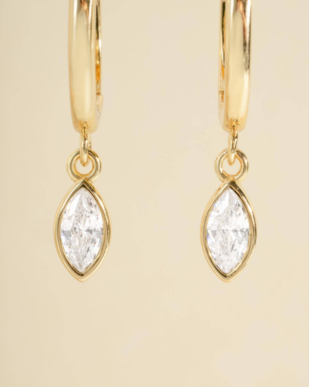 Marquise Bezel Drop Huggie Earrings by Sami Jewels, Dangle Earrings, Charm Earrings