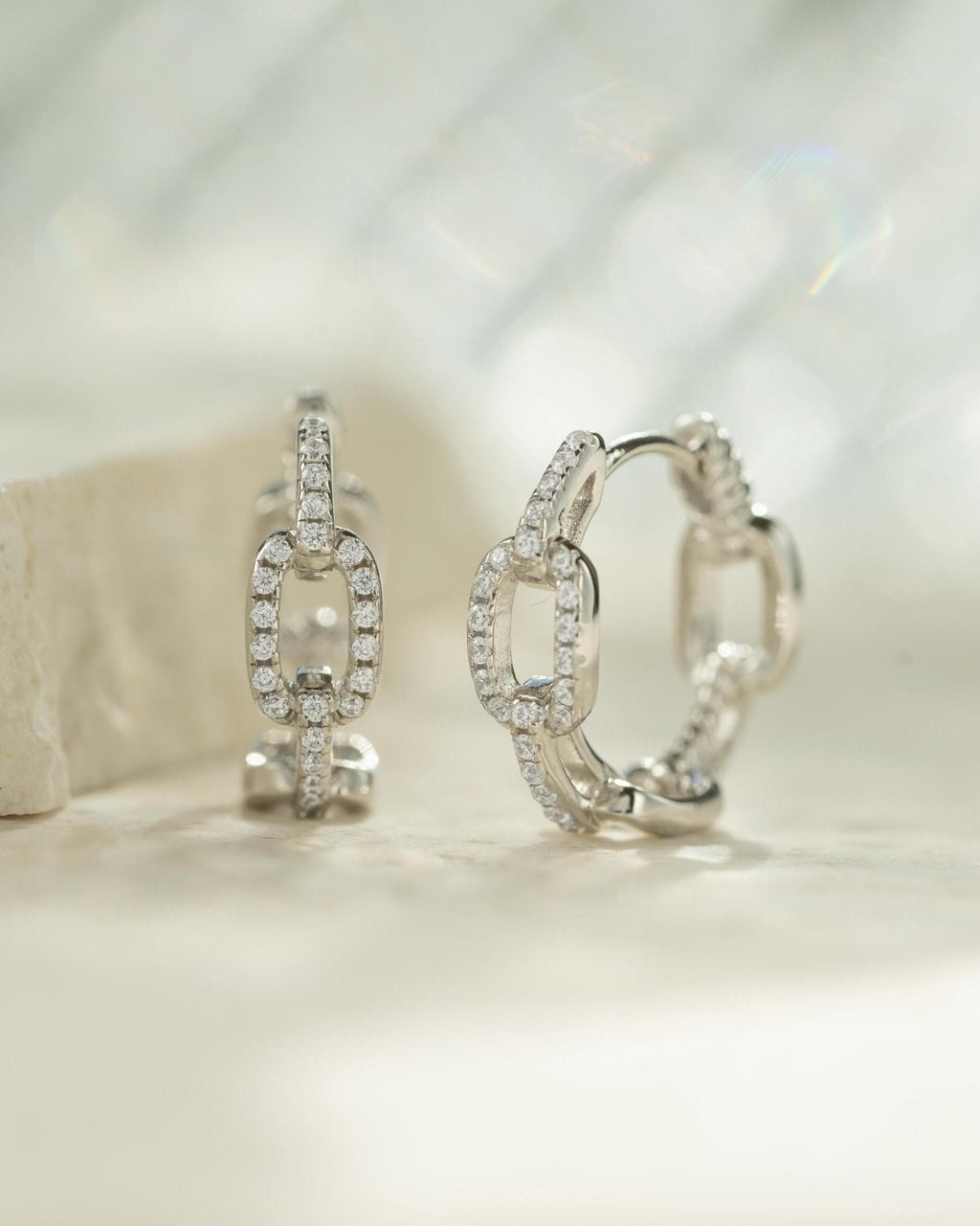 Small Hoop Earrings, Huggie Earrings, Chain Link Design
