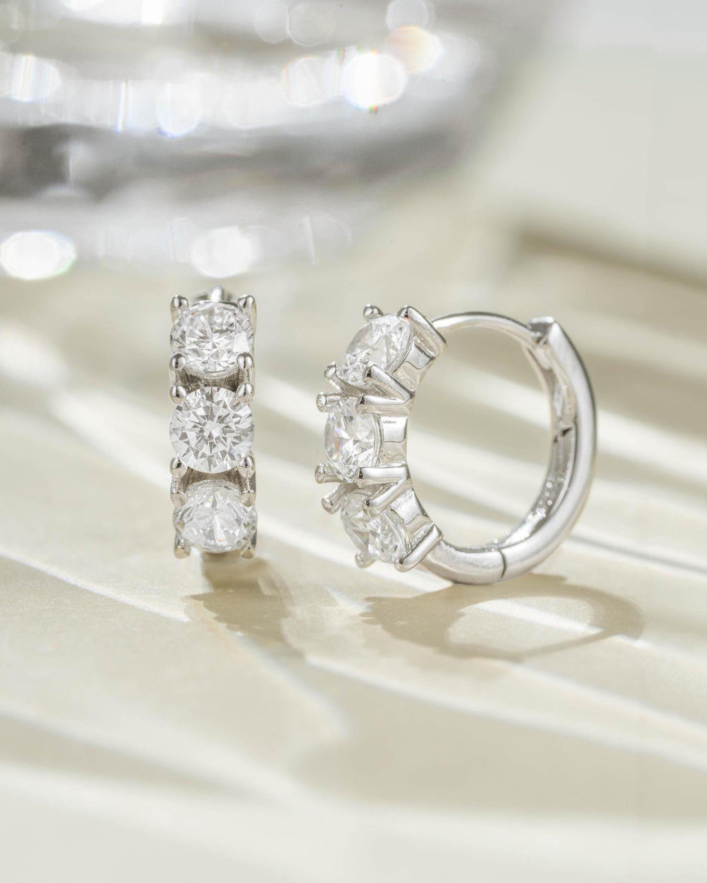 Diamond Huggie Hoop Earrings, Dainty Earrings, Bridesmaids Gift, Bridal Earrings, Gift for Her