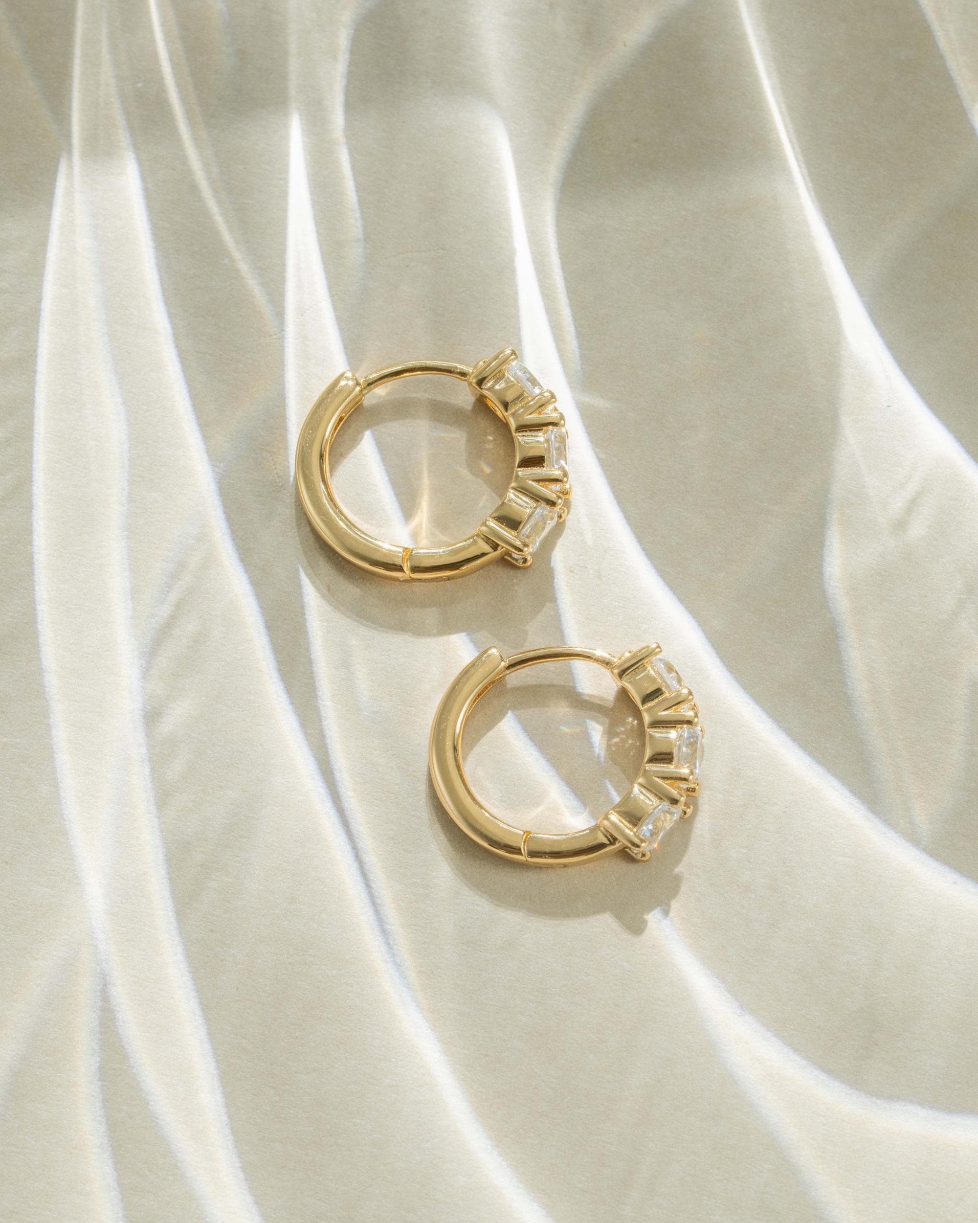 Diamond Huggie Hoop Earrings, Dainty Earrings, Bridesmaids Gift, Bridal Earrings, Gift for Her