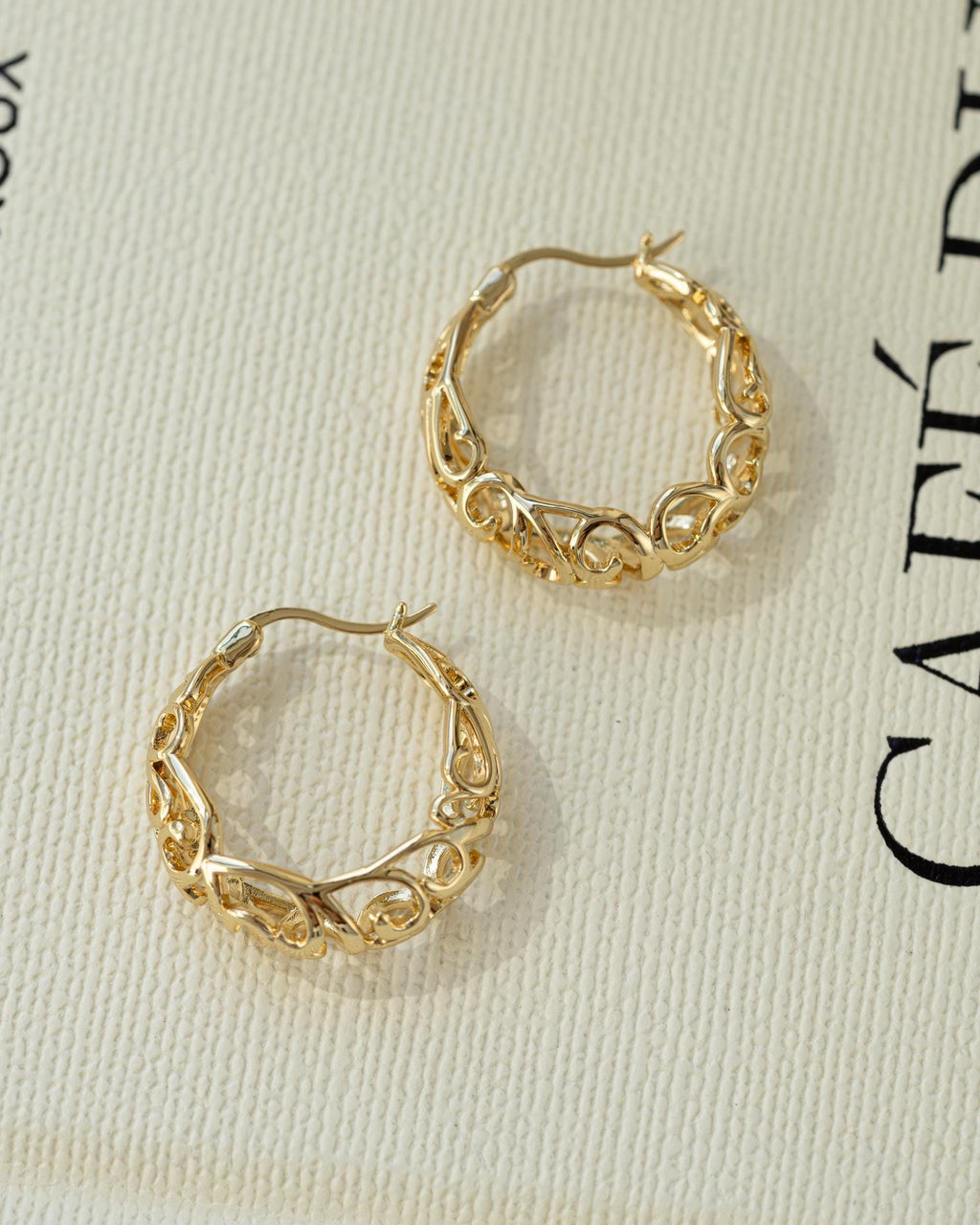 Filigree Gold Hoop Earrings, Vintage Style Statement Hoops