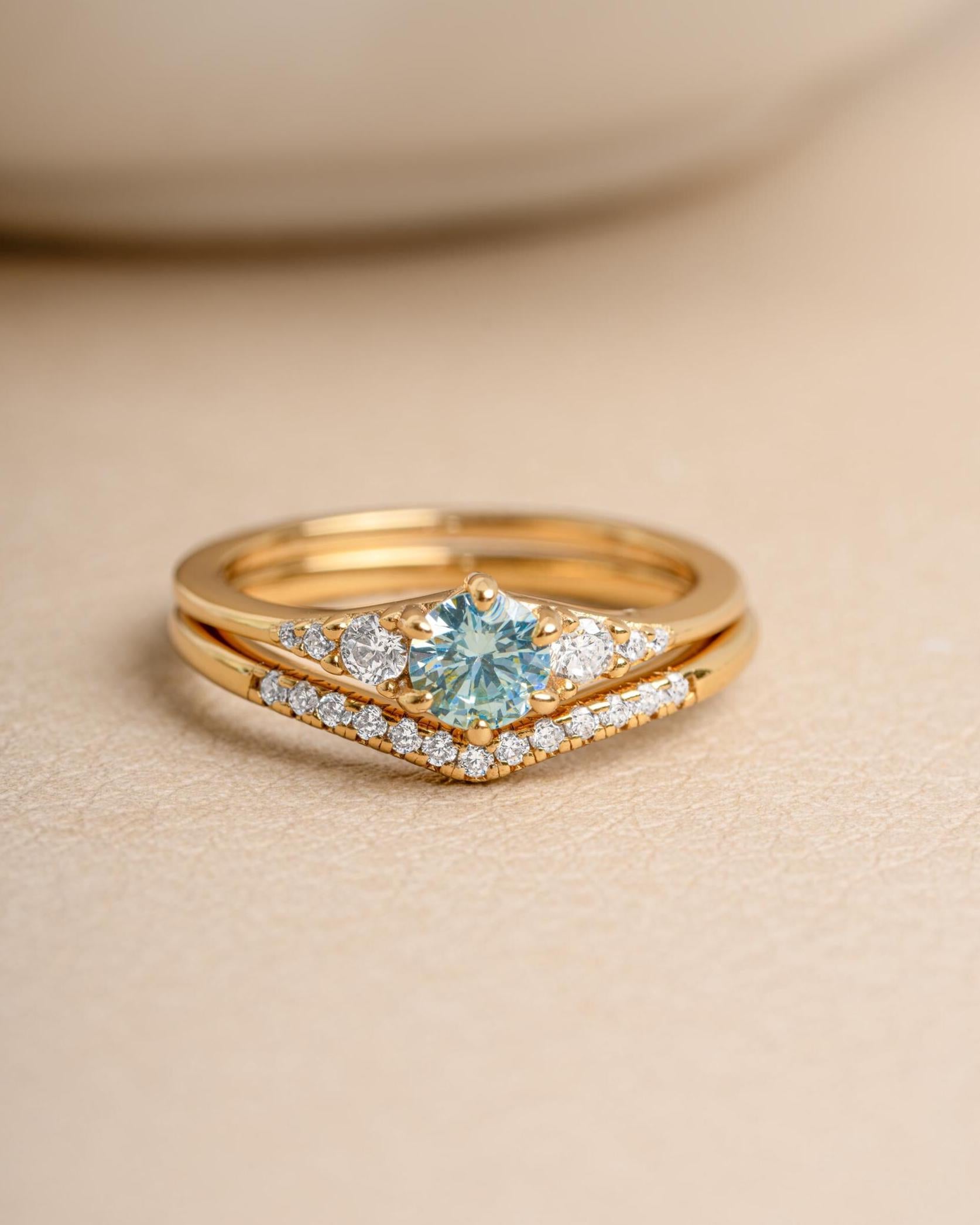 Aquamarine Ring Set, Promise Ring, Chevron Ring, Bridal Jewelry, Bridesmaids Jewelry, Stackable Rings, Gemstone Ring