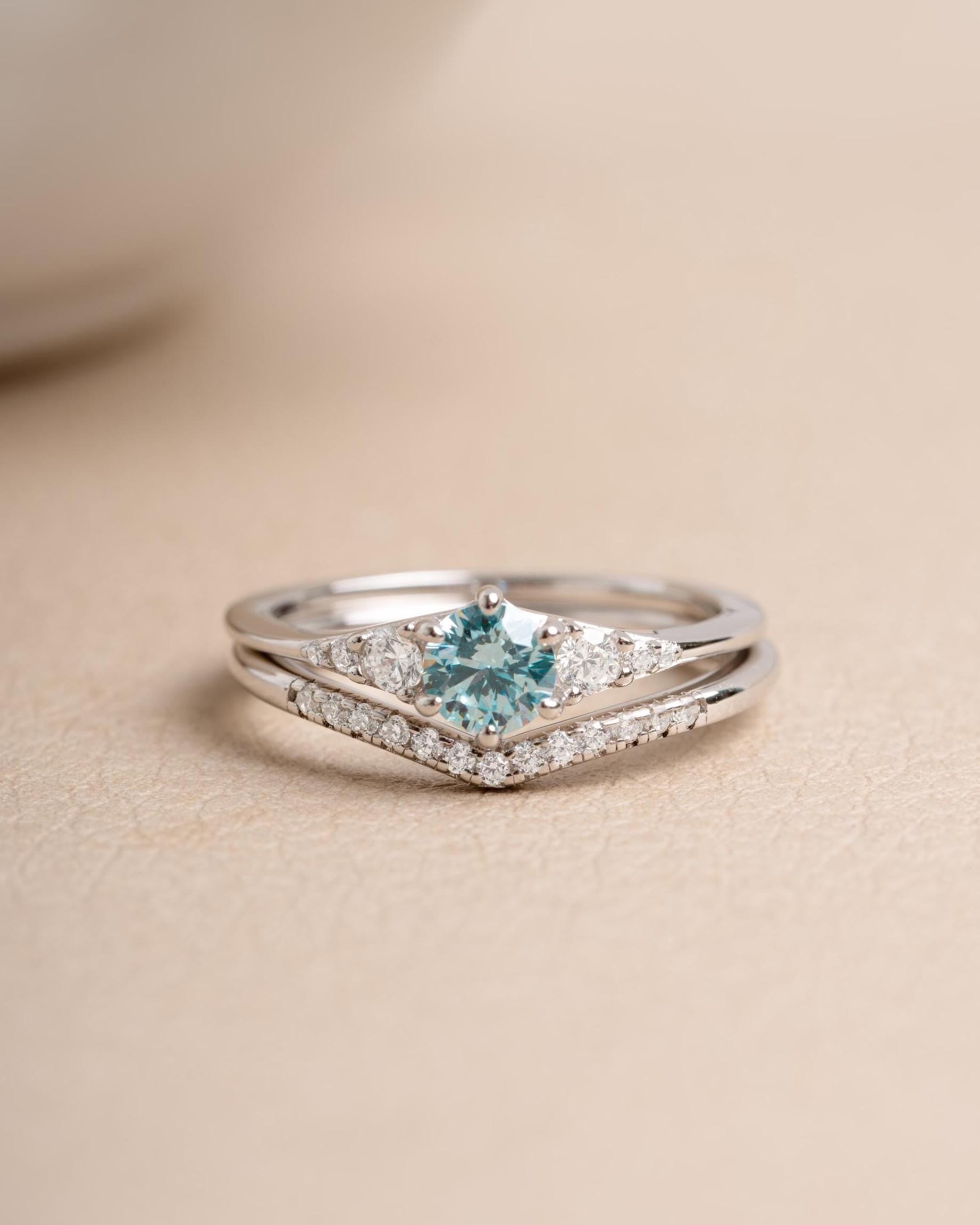 Aquamarine Ring Set, Promise Ring, Chevron Ring, Bridal Jewelry, Bridesmaids Jewelry, Stackable Rings, Gemstone Ring