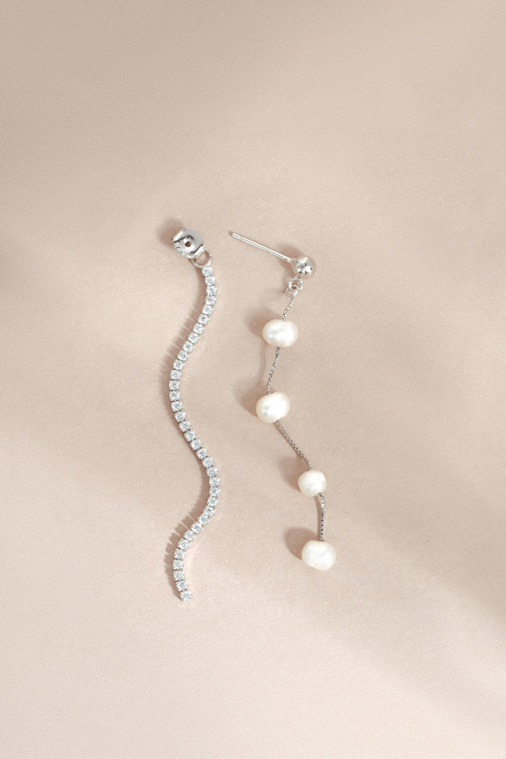 Long Pearl Drop Earrings, Freshwater Dangle Earrings with CZ Chain, 14k Gold Plated Sterling Silver, Bridal Earrings