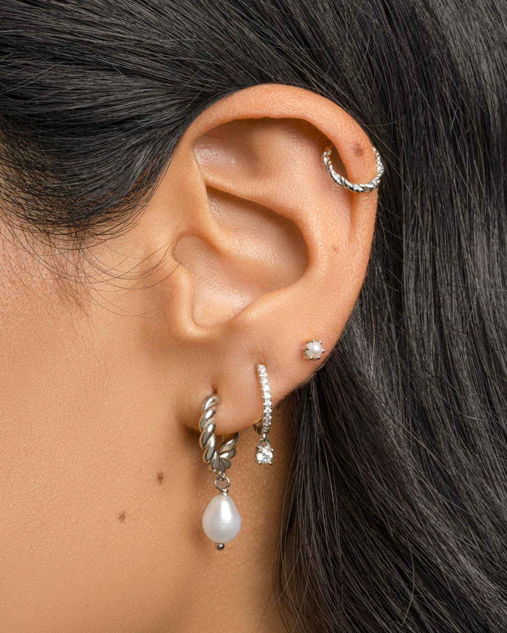 Pearl Drop Earrings, Twisted Hoop with Baroque Pearl Charm, Pearl Earrings, 14k Gold Plated Sterling Silver