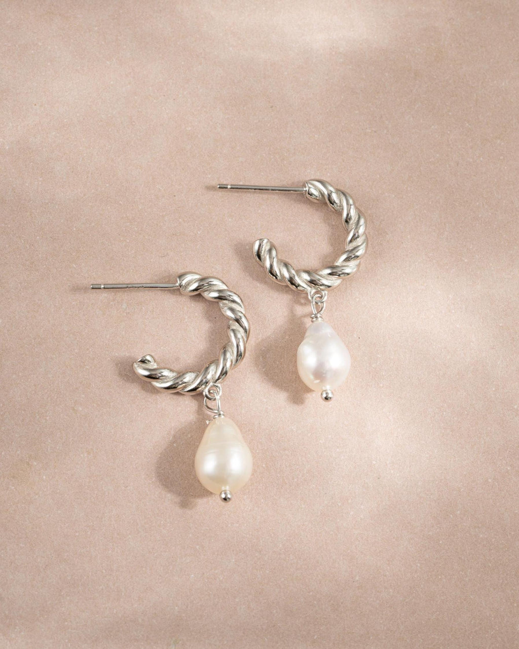 Pearl Drop Earrings, Twisted Hoop with Baroque Pearl Charm, Pearl Earrings, 14k Gold Plated Sterling Silver