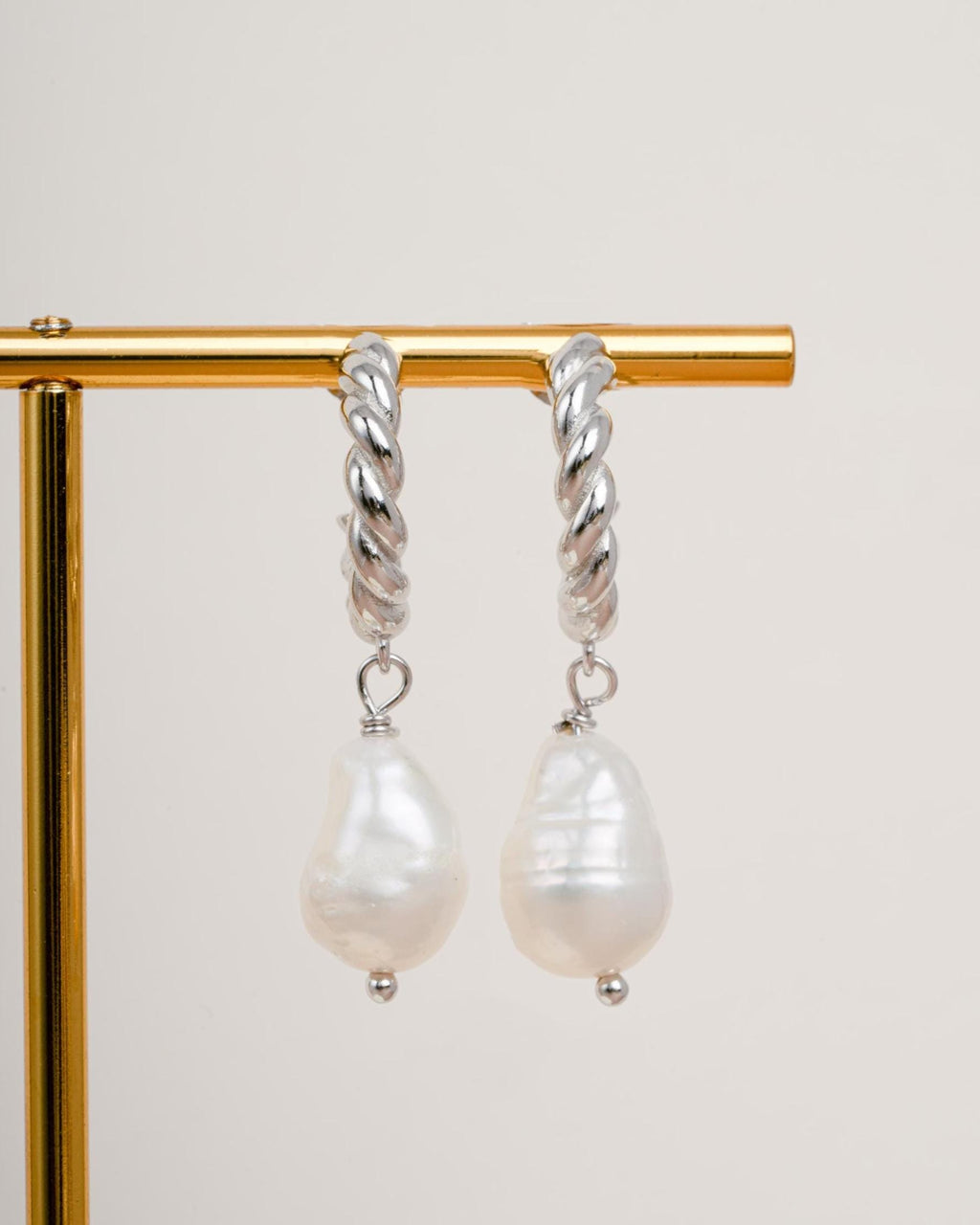 Pearl Drop Earrings, Twisted Hoop with Baroque Pearl Charm, Pearl Earrings, 14k Gold Plated Sterling Silver