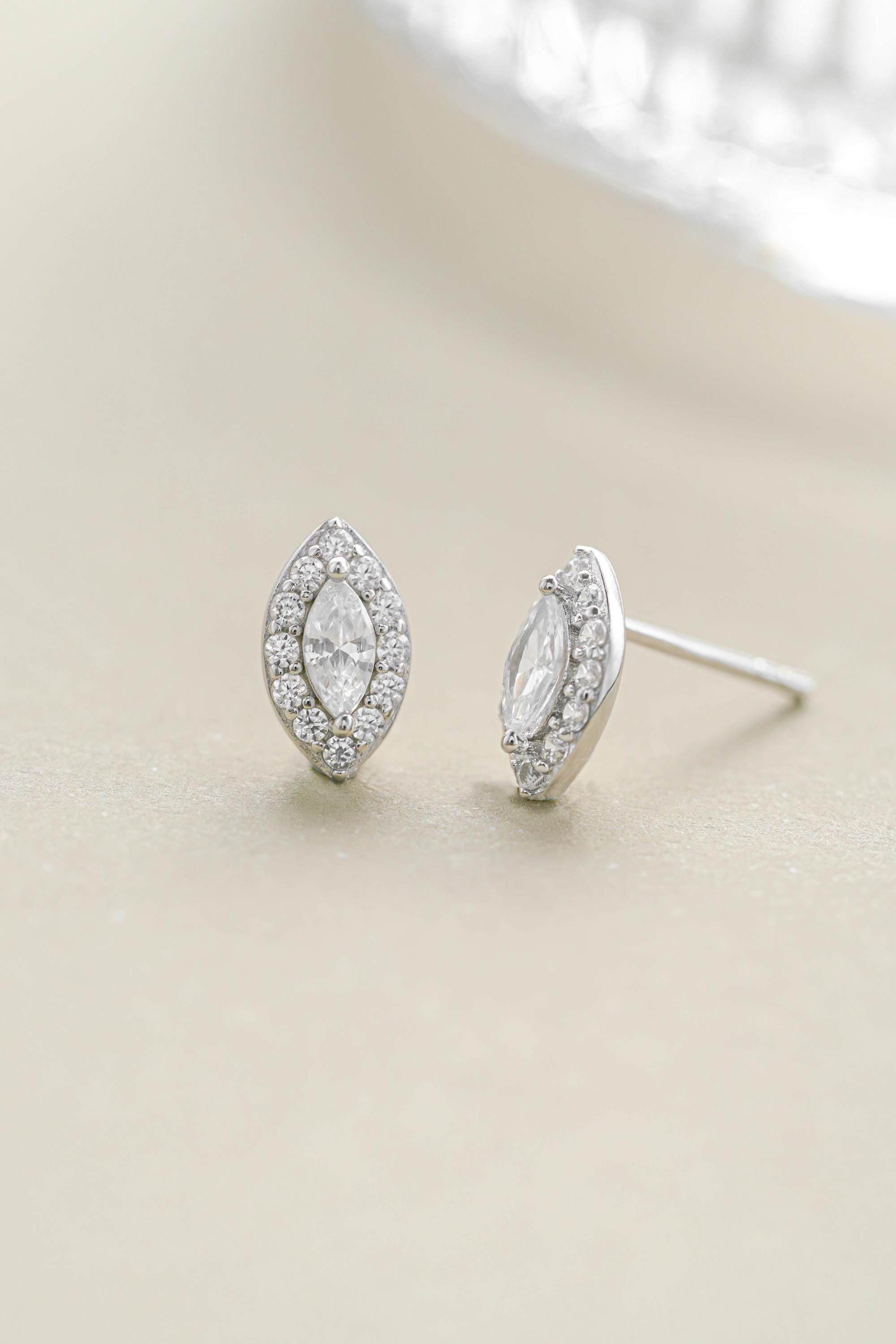 Marquise Earrings, Diamond Studs, Minimalist Stud Earrings