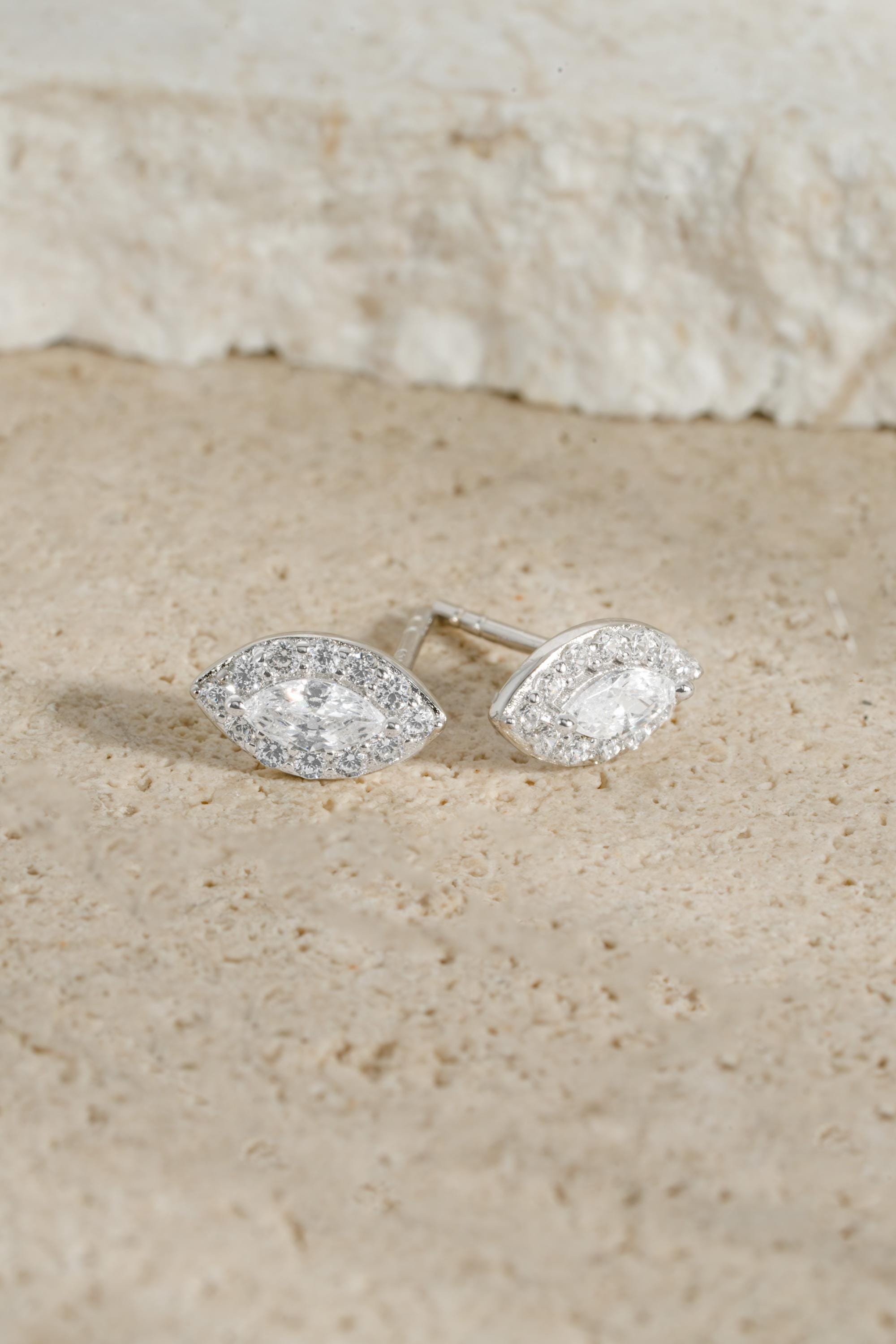Marquise Earrings, Diamond Studs, Minimalist Stud Earrings