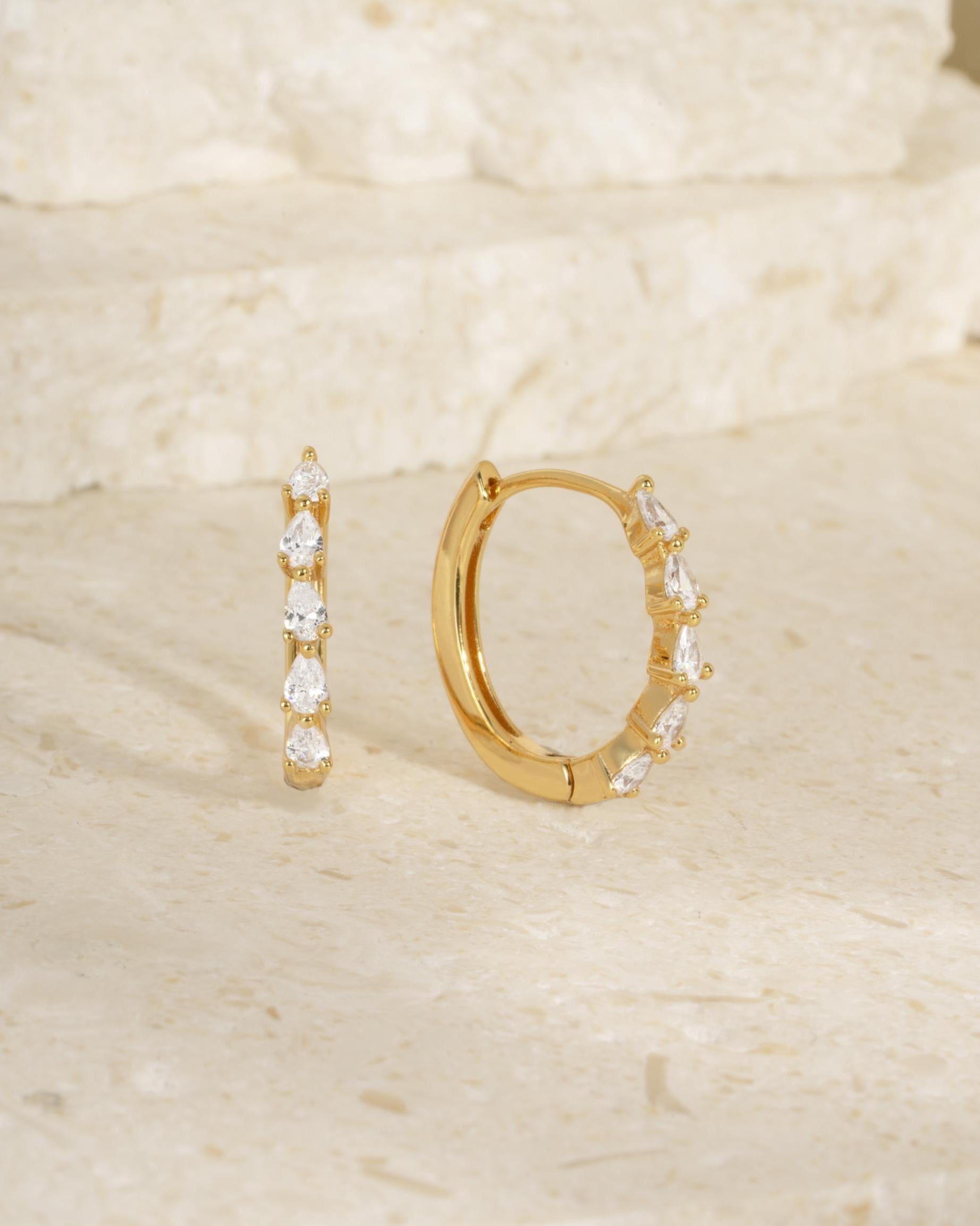 Pear Cut Diamond Hoop Earrings, Dainty Earrings, Huggie Hoop, Small Hoop Earrings, Minimalist Earrings