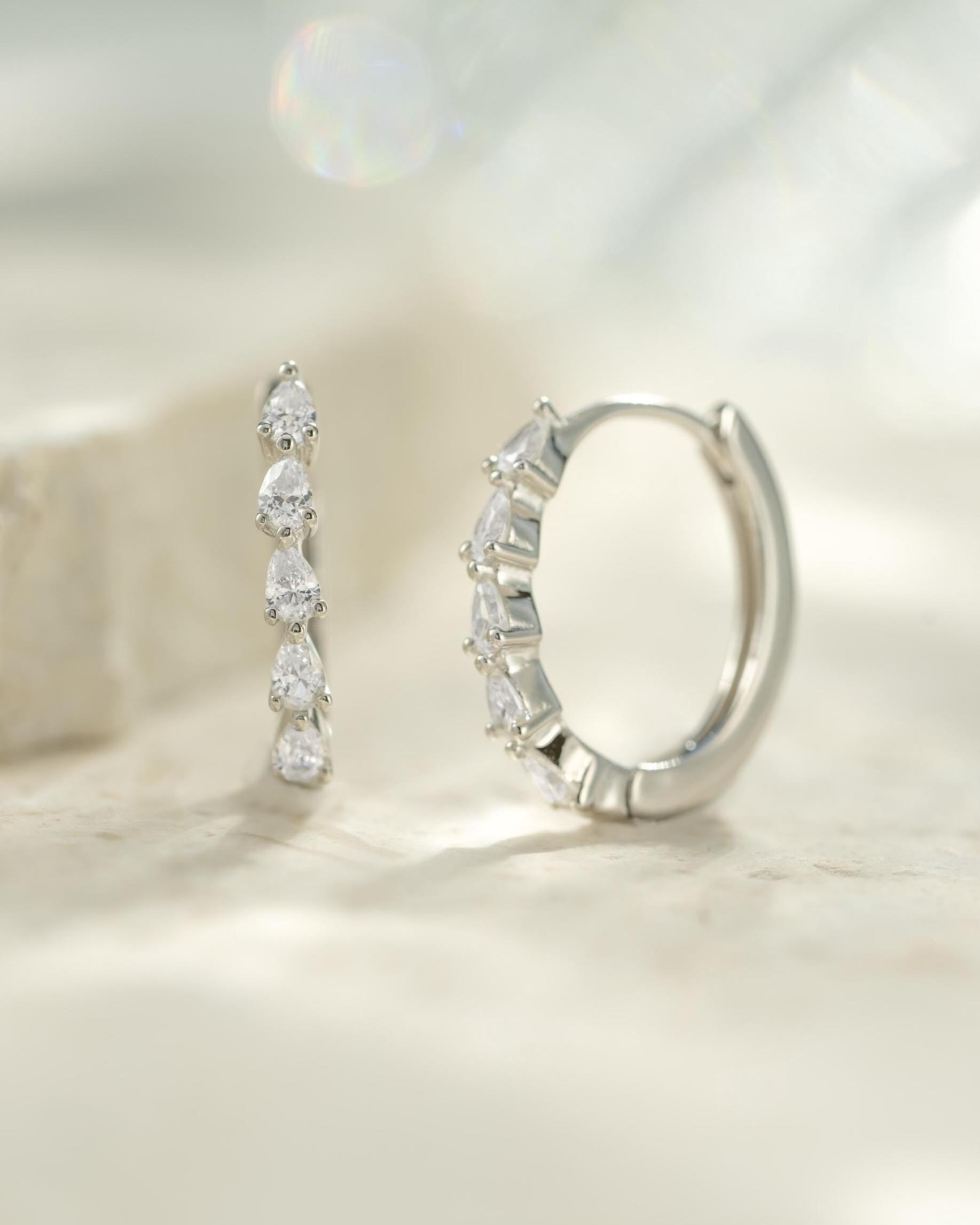 Pear Cut Diamond Hoop Earrings, Dainty Earrings, Huggie Hoop, Small Hoop Earrings, Minimalist Earrings
