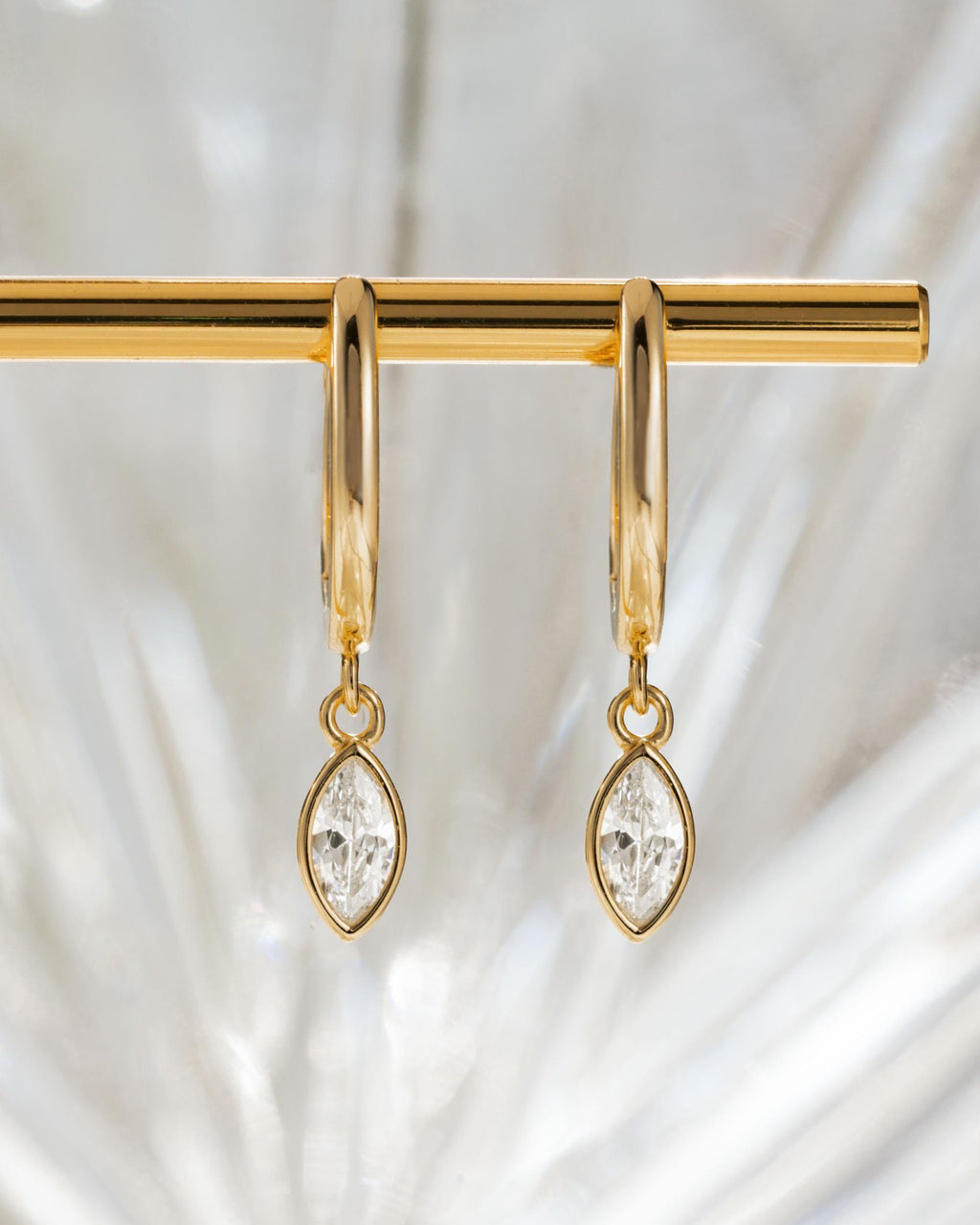 Marquise Bezel Drop Huggie Earrings by Sami Jewels, Dangle Earrings, Charm Earrings