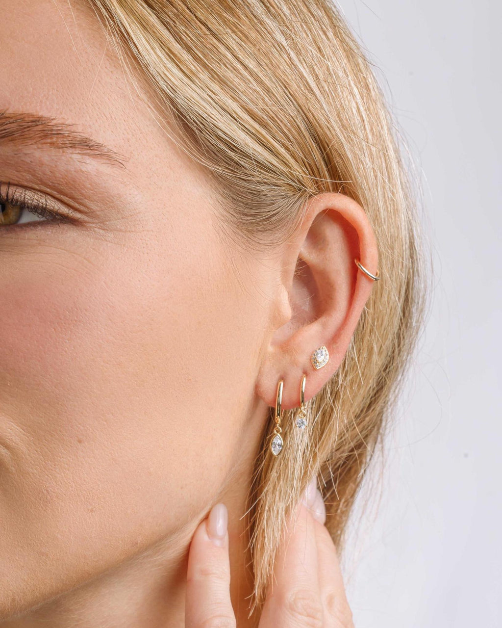 Marquise Bezel Drop Huggie Earrings by Sami Jewels, Dangle Earrings, Charm Earrings