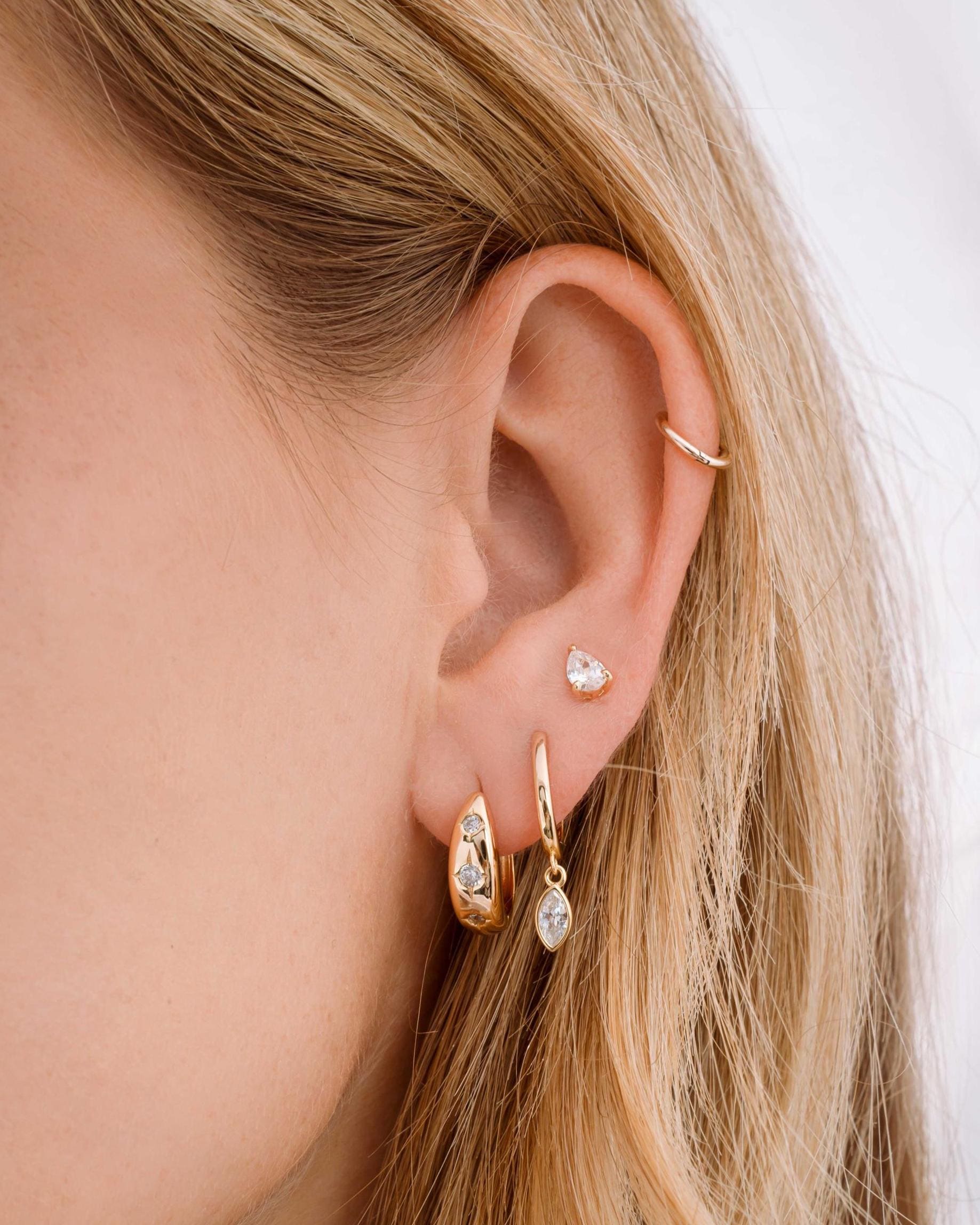 Marquise Bezel Drop Huggie Earrings by Sami Jewels, Dangle Earrings, Charm Earrings