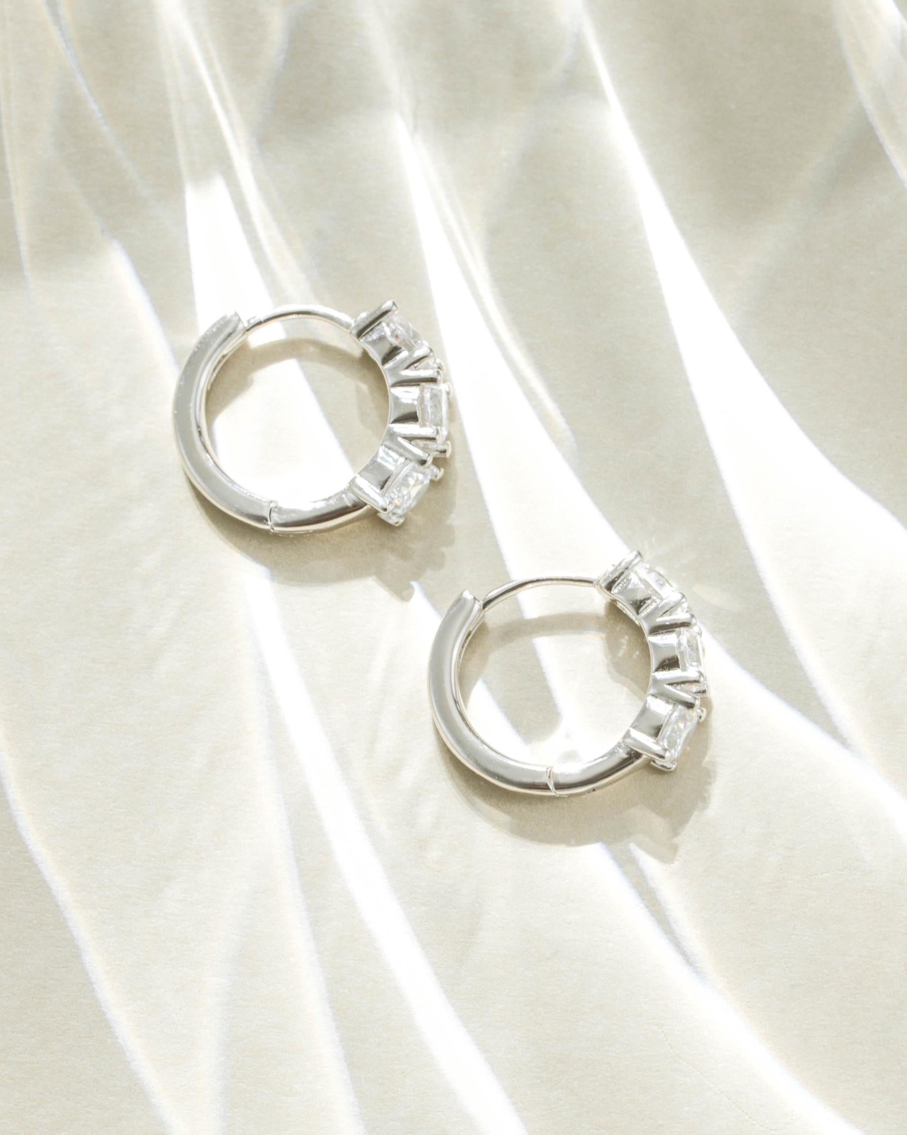 Diamond Huggie Hoop Earrings, Dainty Earrings, Bridesmaids Gift, Bridal Earrings, Gift for Her