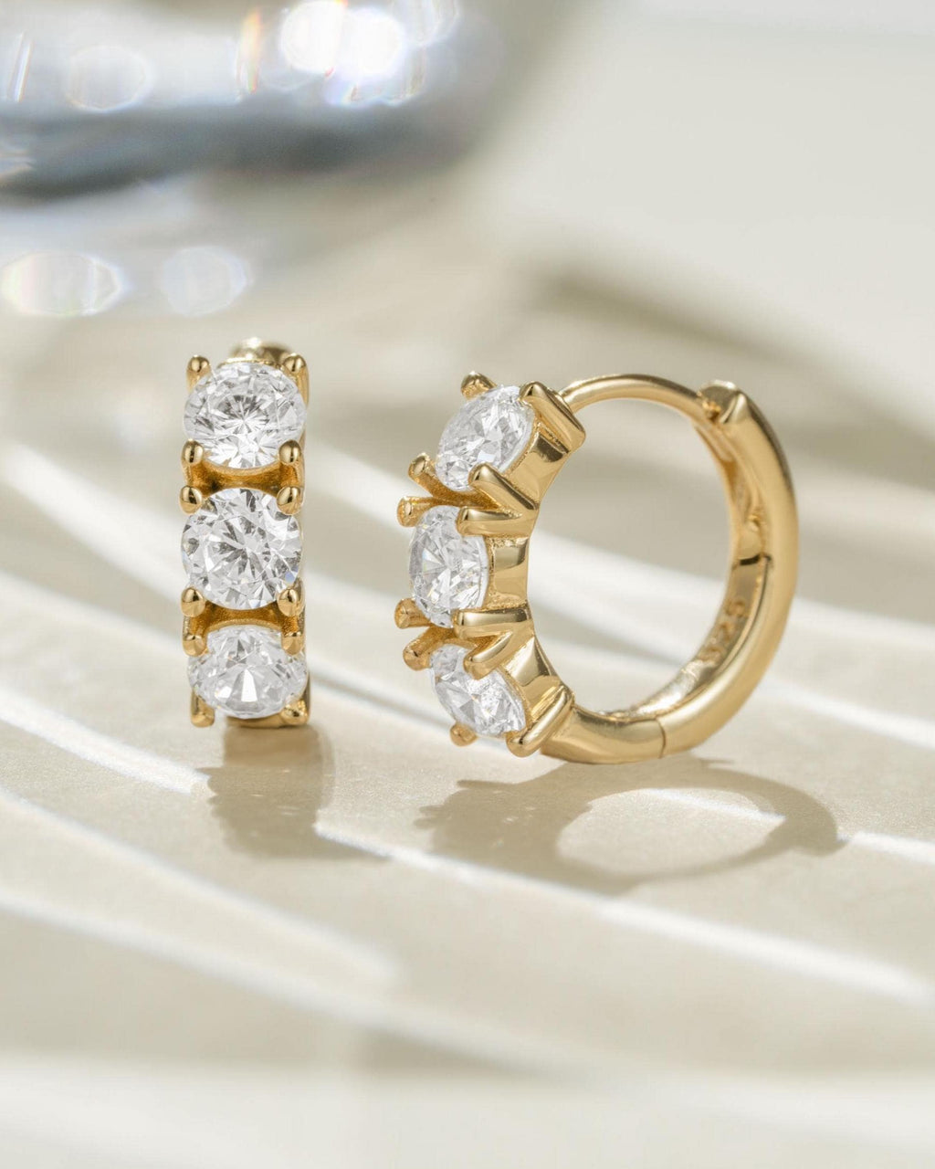 Diamond Huggie Hoop Earrings, Dainty Earrings, Bridesmaids Gift, Bridal Earrings, Gift for Her