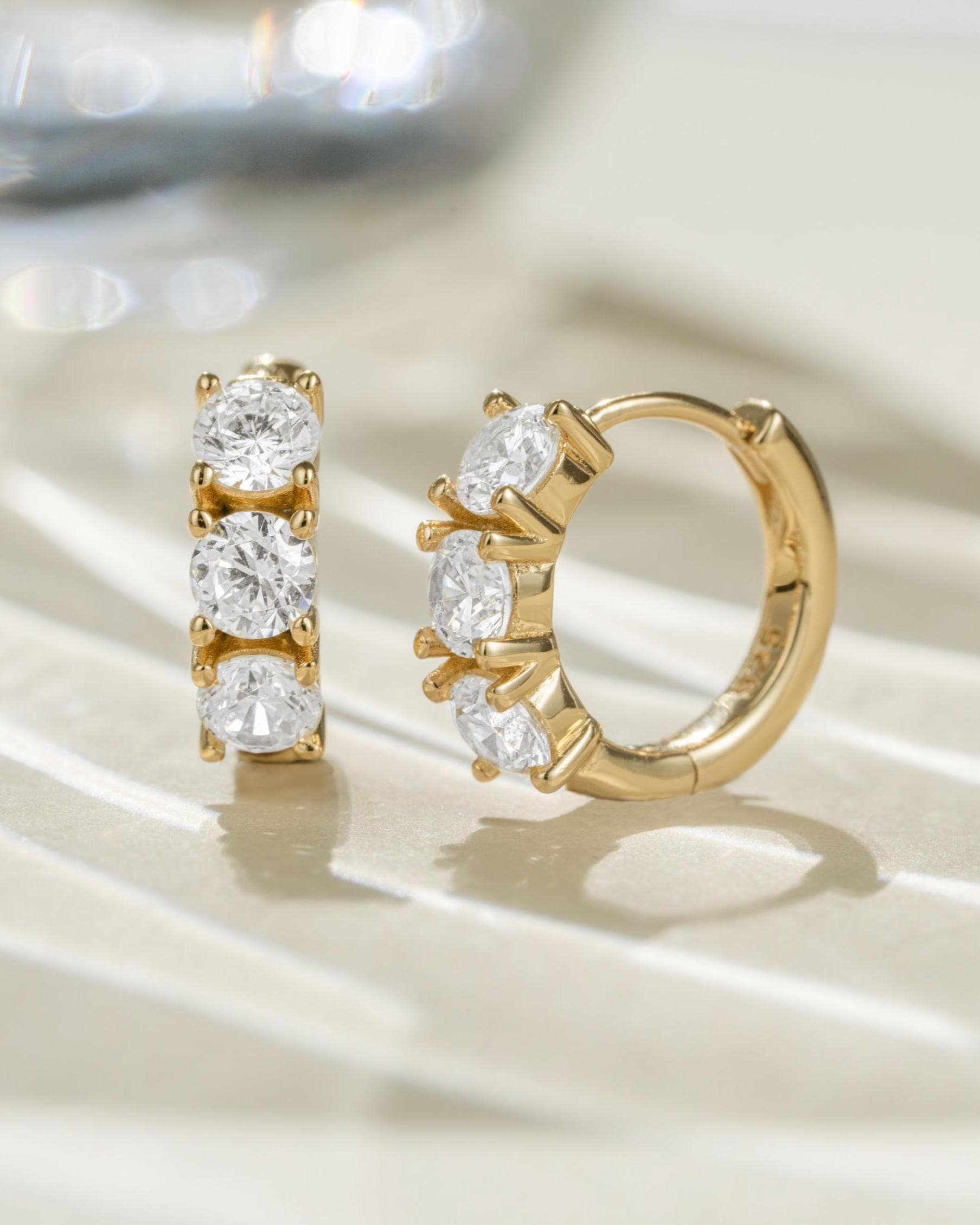 Diamond Huggie Hoop Earrings, Dainty Earrings, Bridesmaids Gift, Bridal Earrings, Gift for Her