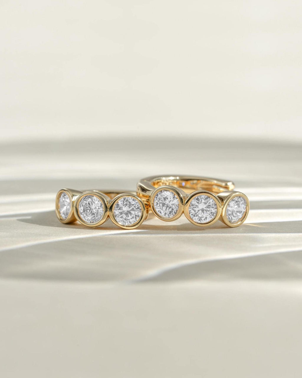 Bezel Huggie Hoop Earrings, 925 Sterling Silver and 14K Gold Plated, 8mm Inner Diameter