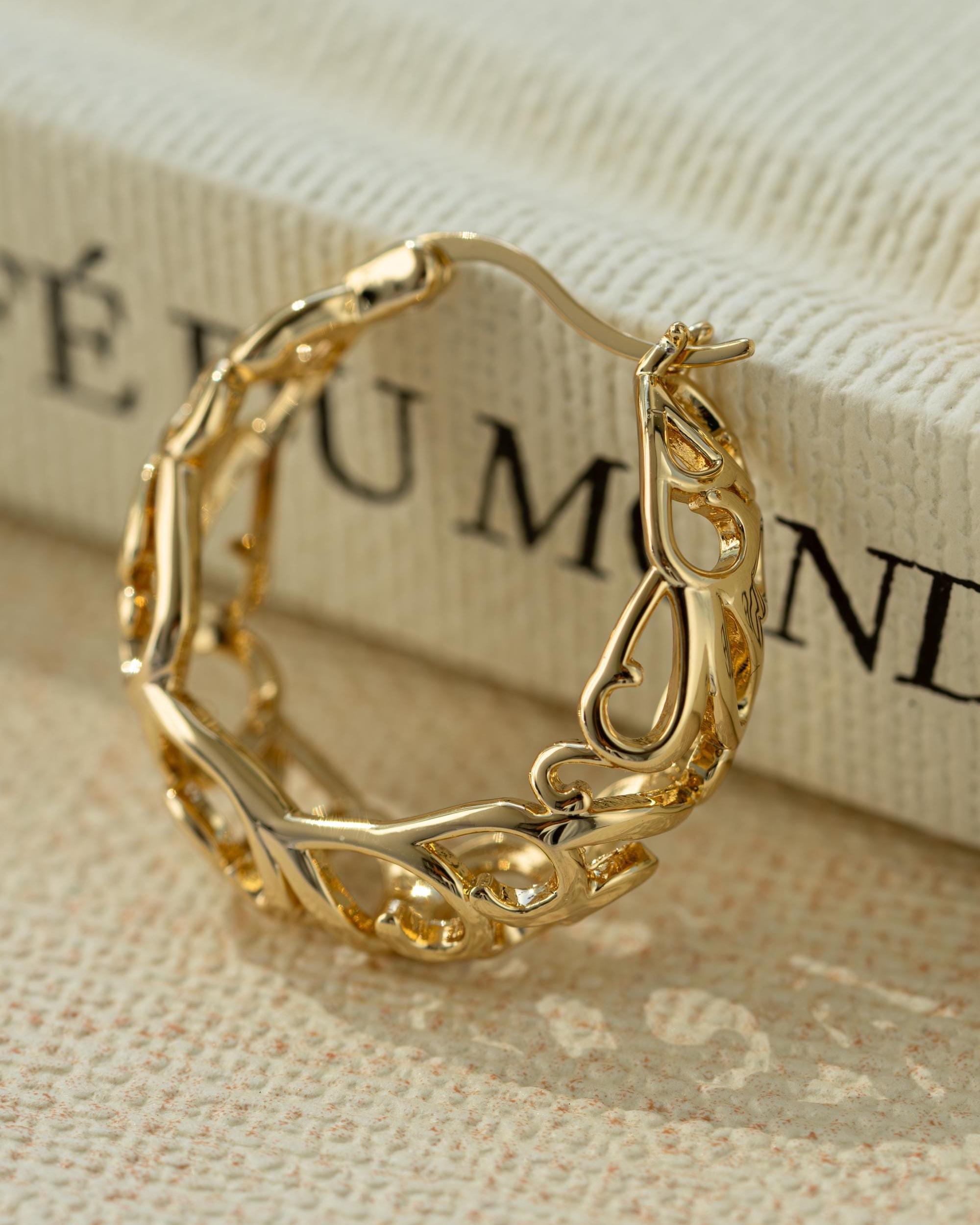 Filigree Gold Hoop Earrings, Vintage Style Statement Hoops