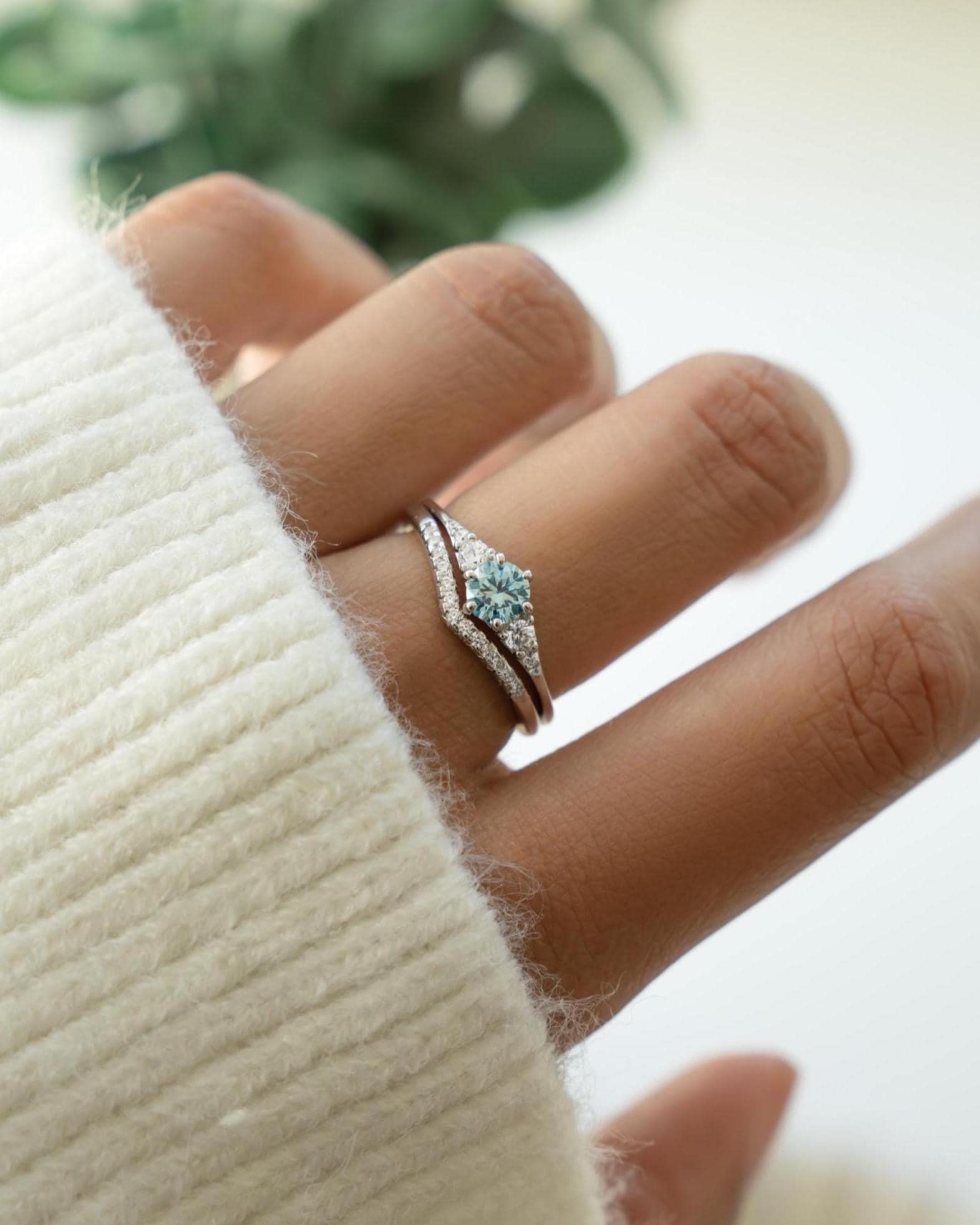 Aquamarine Ring Set, Promise Ring, Chevron Ring, Bridal Jewelry, Bridesmaids Jewelry, Stackable Rings, Gemstone Ring