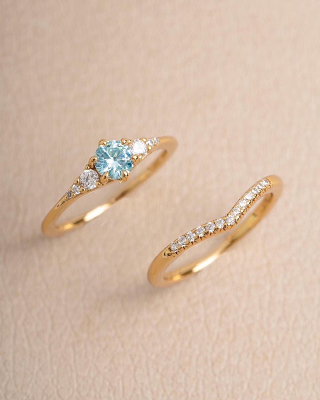 Aquamarine Ring Set, Promise Ring, Chevron Ring, Bridal Jewelry, Bridesmaids Jewelry, Stackable Rings, Gemstone Ring