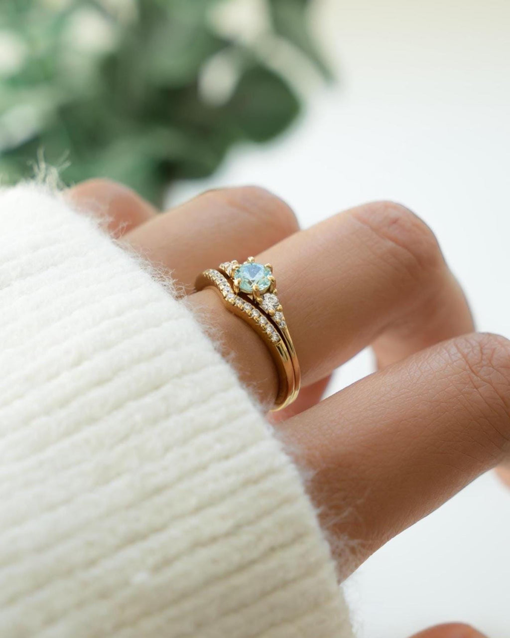 Aquamarine Ring Set, Promise Ring, Chevron Ring, Bridal Jewelry, Bridesmaids Jewelry, Stackable Rings, Gemstone Ring