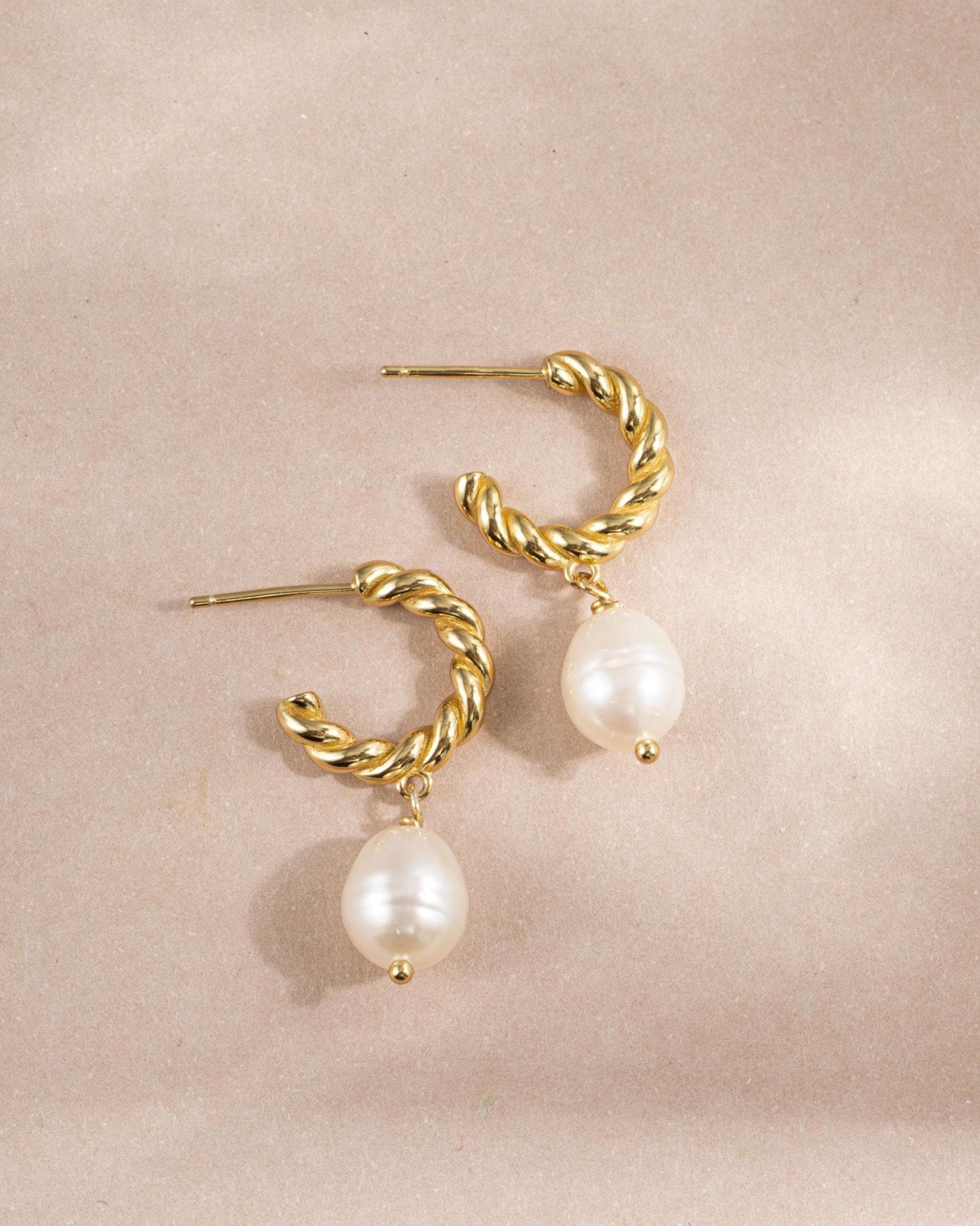 Pearl Drop Earrings, Twisted Hoop with Baroque Pearl Charm, Pearl Earrings, 14k Gold Plated Sterling Silver