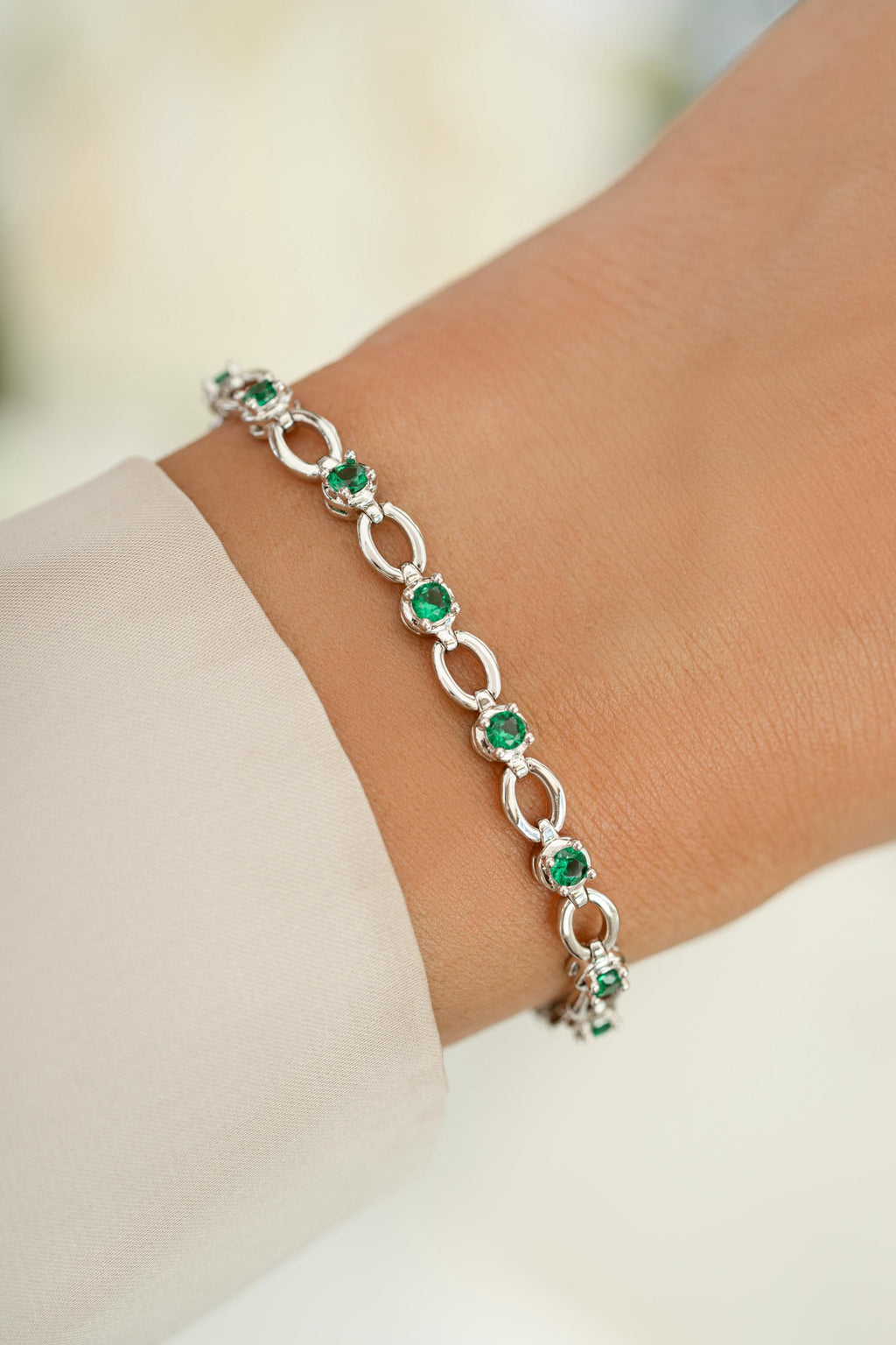 Emerald Tennis Bracelet, Minimalist Style Available in Multiple Sizes in Gold or Silver, May Birthstone, Mothers Day Gift