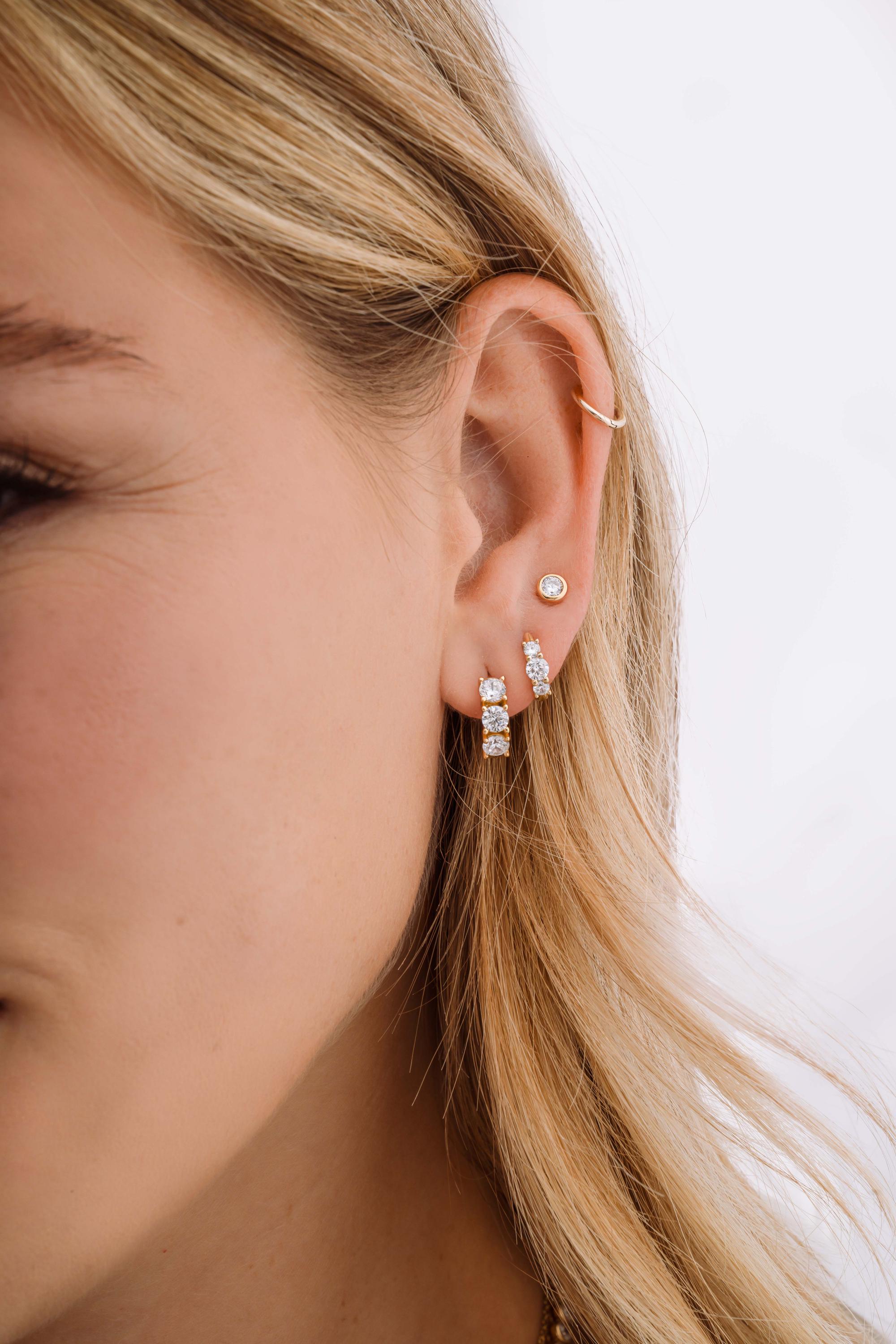 Diamond Huggie Hoop Earrings, Dainty Earrings, Bridesmaids Gift, Bridal Earrings, Gift for Her