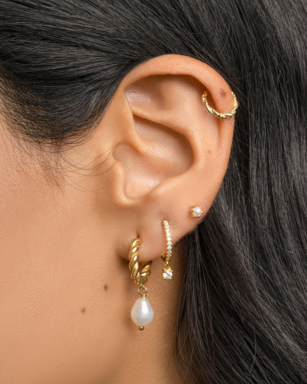 Pearl Drop Earrings, Twisted Hoop with Baroque Pearl Charm, Pearl Earrings, 14k Gold Plated Sterling Silver