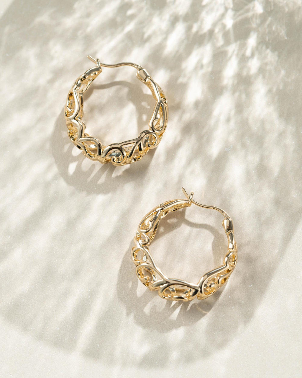Filigree Gold Hoop Earrings, Vintage Style Statement Hoops
