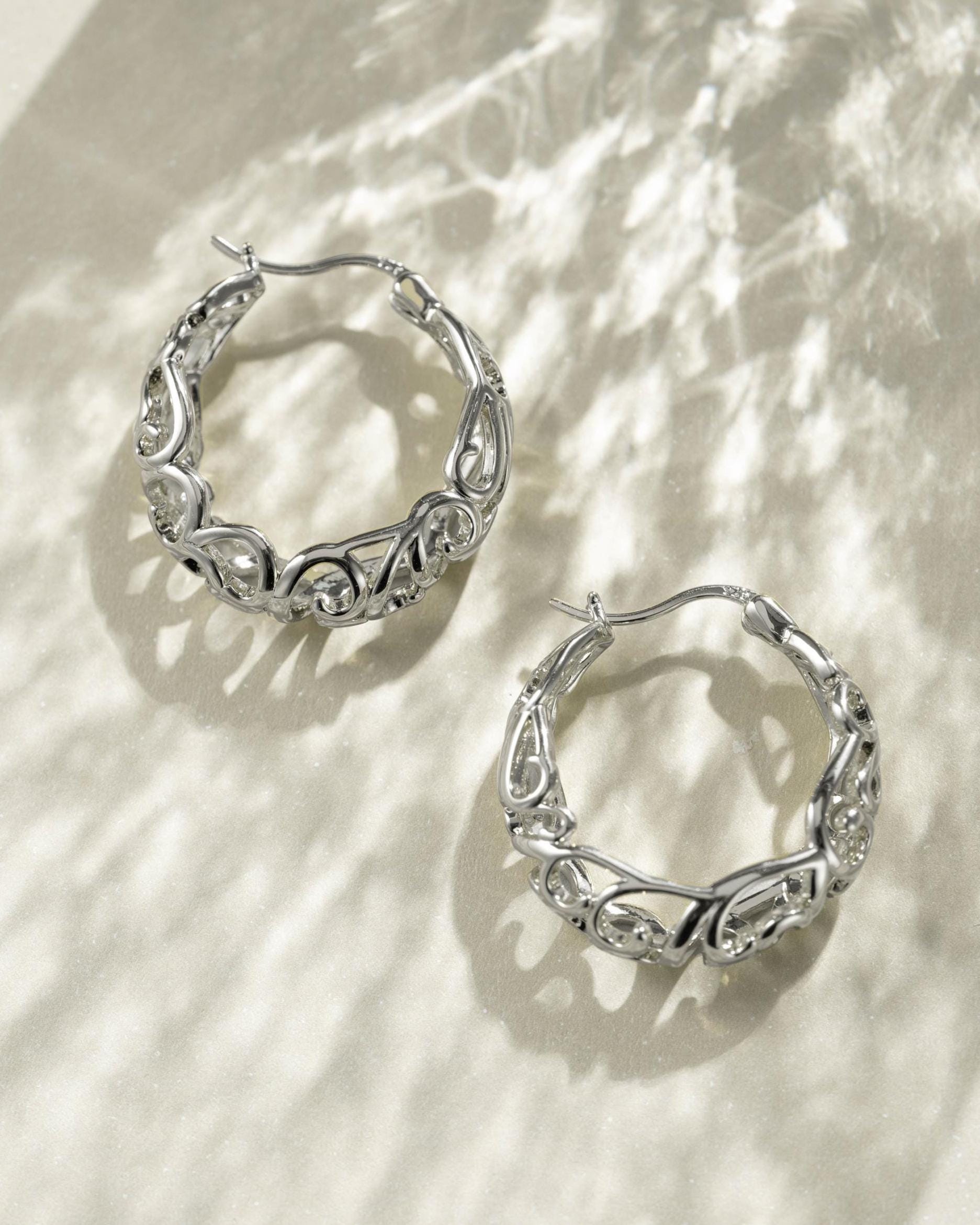Filigree Gold Hoop Earrings, Vintage Style Statement Hoops