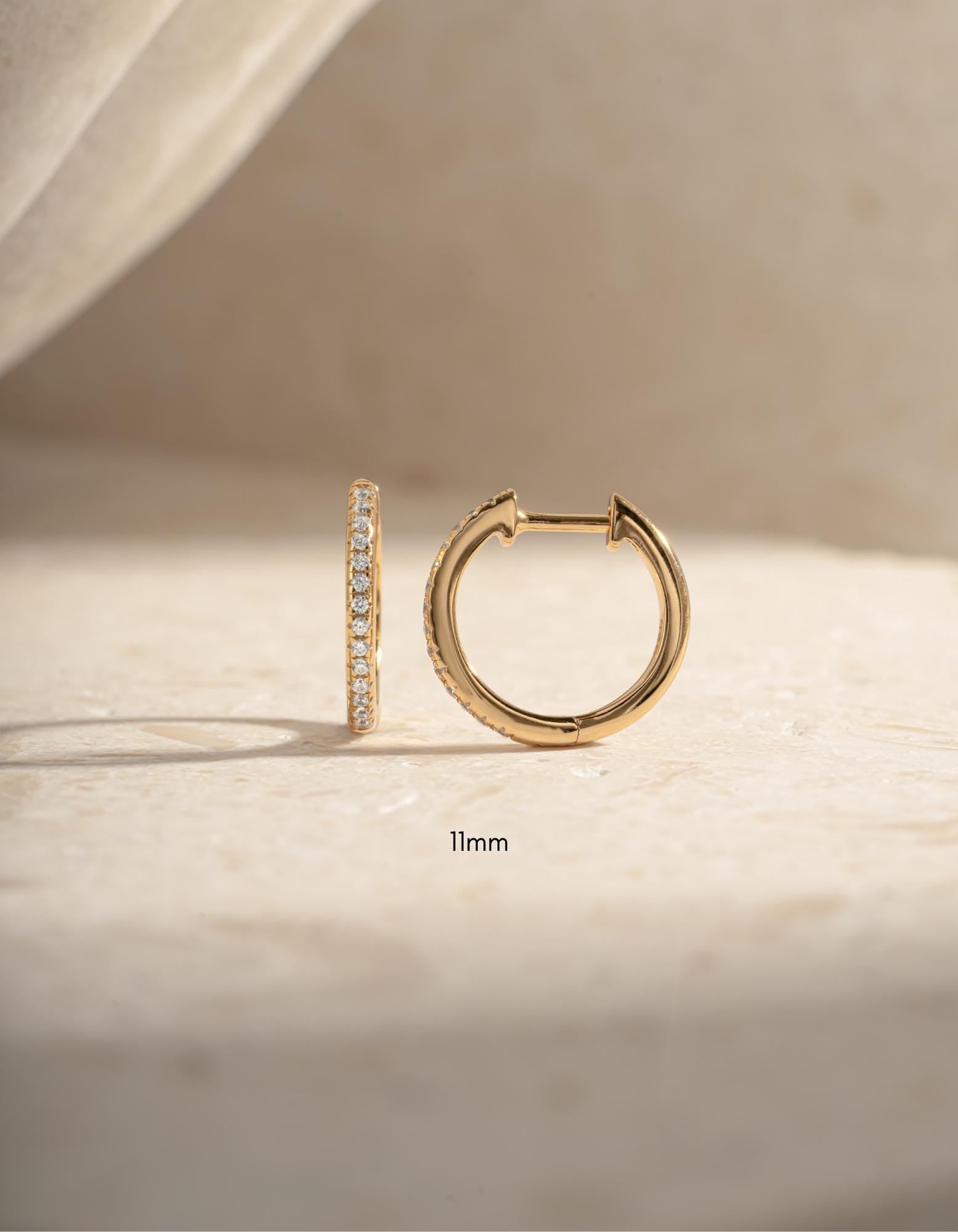 Diamond Huggie Hoop Earrings, Small Earrings, Minimalist Earring, 14k Gold Plated and Sterling Silver