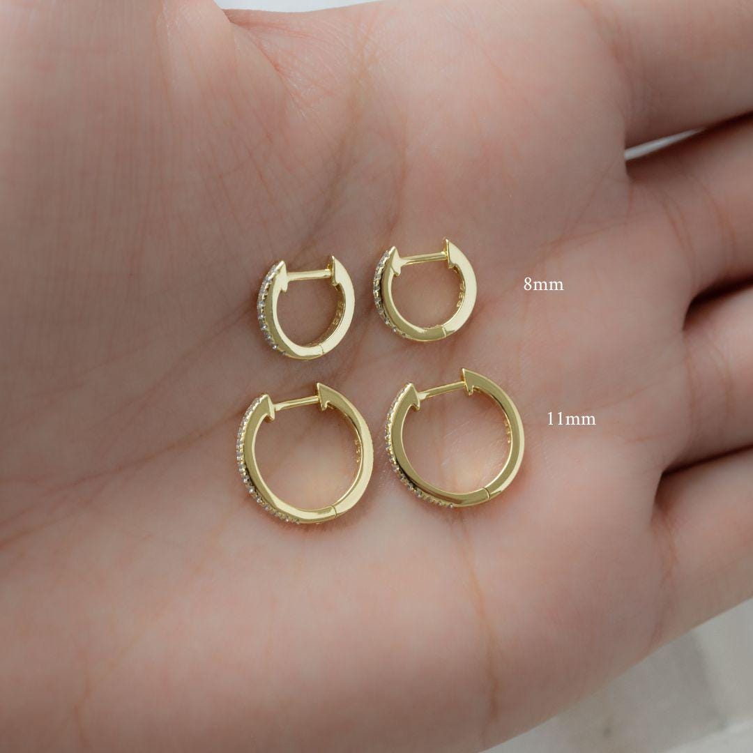 Diamond Huggie Hoop Earrings, Small Earrings, Minimalist Earring, 14k Gold Plated and Sterling Silver