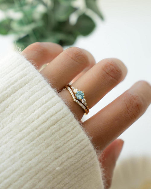 Aquamarine Ring Set, Promise Ring, Chevron Ring, Bridal Jewelry, Bridesmaids Jewelry, Stackable Rings, Gemstone Ring