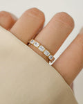 Bezel Set Emerald Cut Eternity Ring, Stackable Diamond Band, 14k Gold Plated Sterling Silver