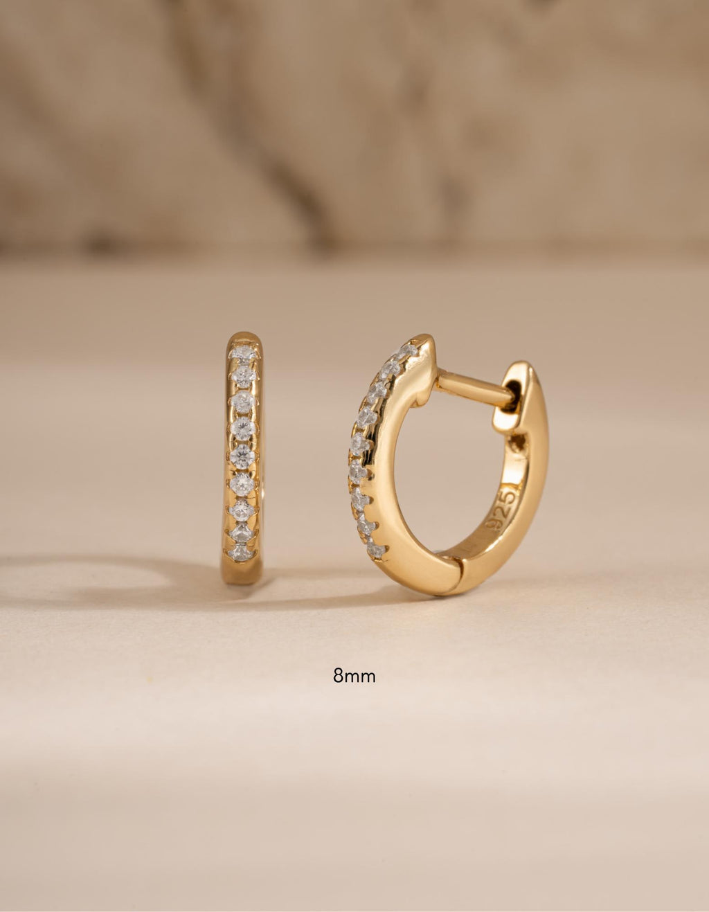 Diamond Huggie Hoop Earrings, Small Earrings, Minimalist Earring, 14k Gold Plated and Sterling Silver