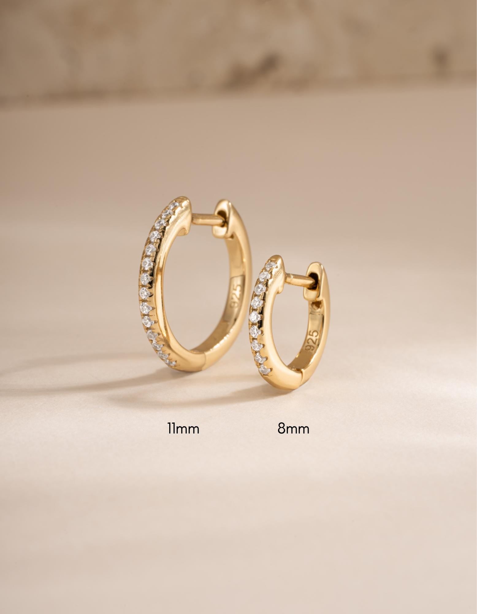 Diamond Huggie Hoop Earrings, Small Earrings, Minimalist Earring, 14k Gold Plated and Sterling Silver